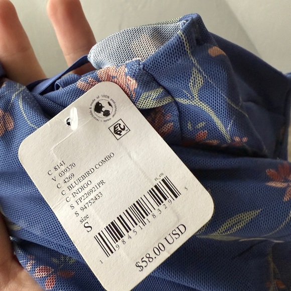 NEW Free People x Intimately FP Printed Night Rhythm Bodysuit Blue Floral Combo - Picture 6 of 6